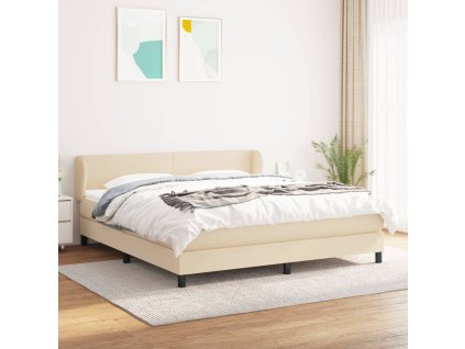 vidaXL Posteľný rám boxspring s matracom krémový 180x200 cm látka