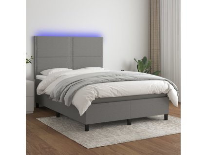 vidaXL Posteľ boxsping s matracom a LED tmavosivá 140x200 cm látka