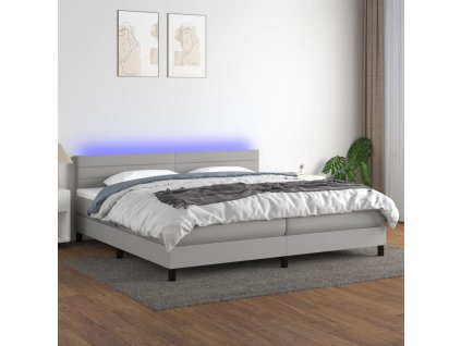 vidaXL Posteľ boxsping s matracom a LED bledosivá 200x200 cm látka