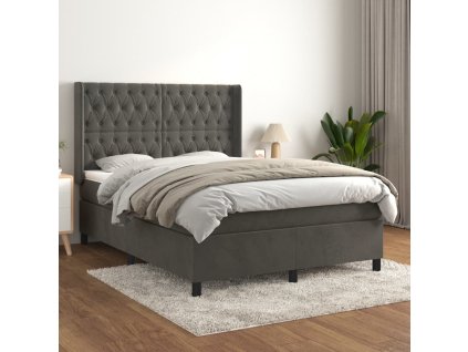 vidaXL Posteľný rám boxspring s matracom tmavosivý 140x190 cm zamat