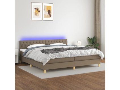 vidaXL Posteľ boxsping s matracom a LED sivohnedá 200x200 cm látka