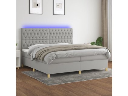 vidaXL Posteľ boxsping s matracom a LED bledosivá 200x200 cm látka
