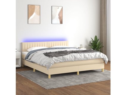 vidaXL Posteľ boxsping s matracom a LED krémová 180x200 cm látka