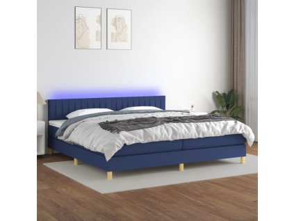 vidaXL Posteľ boxsping s matracom a LED modrá 200x200 cm látka