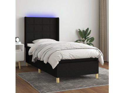 vidaXL Posteľ boxsping s matracom a LED čierna 80x200 cm látka