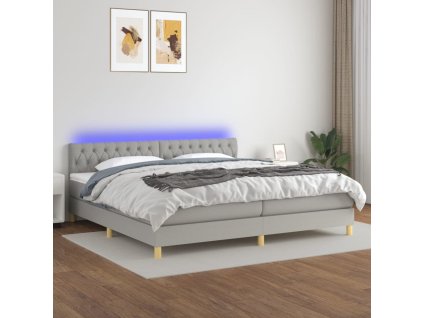vidaXL Posteľ boxsping s matracom a LED bledosivá 200x200 cm látka
