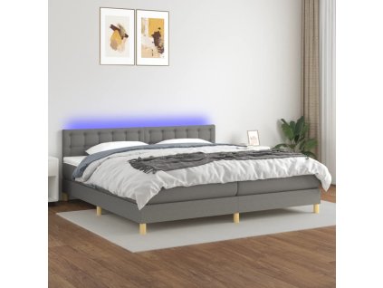 vidaXL Posteľ boxsping s matracom a LED tmavosivá 200x200 cm látka