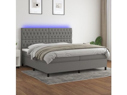 vidaXL Posteľ boxsping s matracom a LED tmavosivá 200x200 cm látka