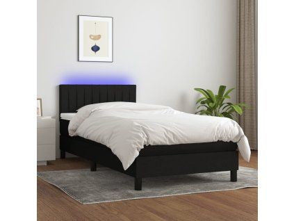 vidaXL Posteľ boxsping s matracom a LED čierna 90x200 cm látka