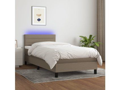 vidaXL Posteľ boxsping s matracom a LED sivohnedá 100x200 cm látka