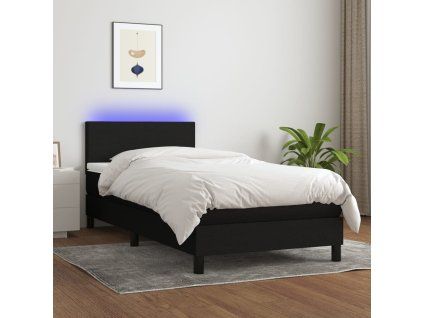 vidaXL Posteľ boxsping s matracom a LED čierna 90x190 cm látka