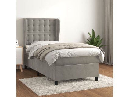 vidaXL Posteľný rám boxsping s matracom bledosivý 100x200 cm zamat