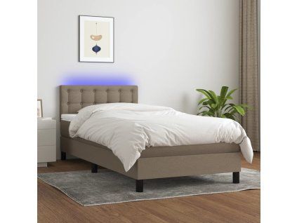 vidaXL Posteľ boxsping s matracom a LED sivohnedá 80x200 cm látka