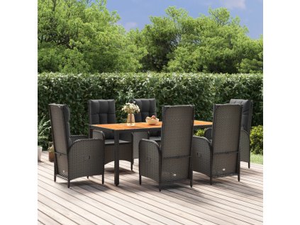 vidaXL 7-dielna záhradná jedálenská súprava a vankúše čierna polyratan
