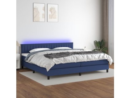 vidaXL Posteľ boxsping s matracom a LED modrá 200x200 cm látka