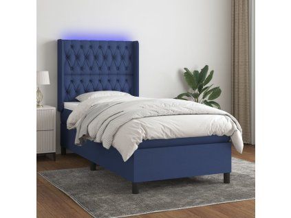 vidaXL Posteľ boxsping s matracom a LED modrá 90x200 cm látka