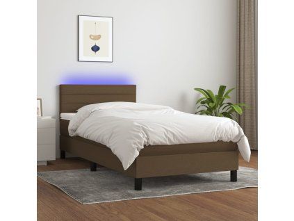 vidaXL Posteľ boxsping s matracom a LED tmavohnedá 100x200 cm látka