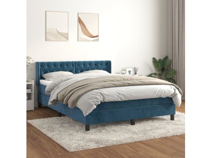 vidaXL Posteľný rám boxsping s matracom tmavomodrý 140x190 cm zamat