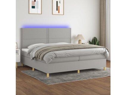 vidaXL Posteľ boxsping s matracom a LED bledosivá 200x200 cm látka