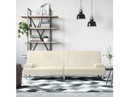 vidaXL Rozkladacia pohovka s držiakmi pohárov krémová umelá koža