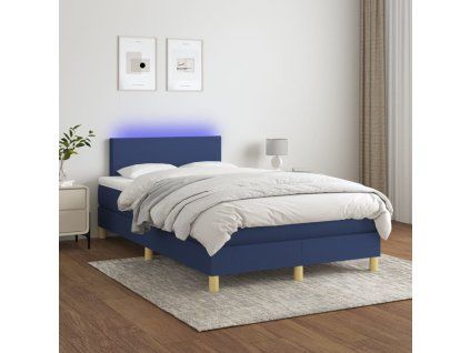 vidaXL Posteľ boxsping s matracom a LED modrá 120x200 cm látka