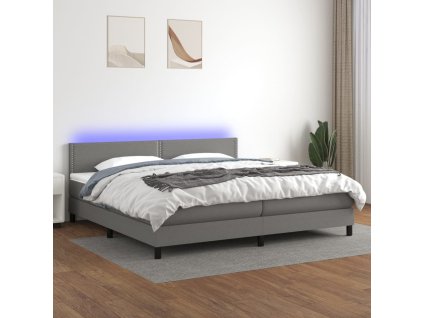 vidaXL Posteľ boxsping s matracom a LED tmavosivá 200x200 cm látka