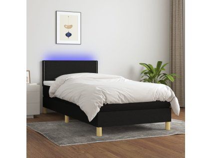 vidaXL Posteľ boxsping s matracom a LED čierna 90x200 cm látka