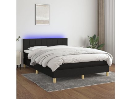 vidaXL Posteľ boxsping s matracom a LED čierna 140x200 cm látka