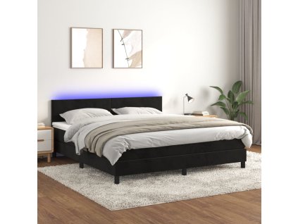 vidaXL Posteľ boxsping s matracom a LED čierna 160x200 cm zamat
