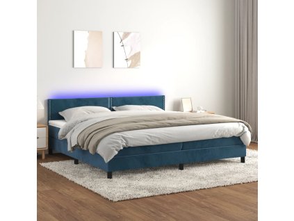 vidaXL Posteľný rám boxsping matrac a LED tmavomodrý 200x200 cm zamat