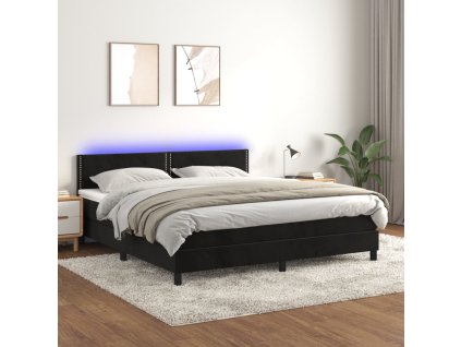 vidaXL Posteľ boxsping s matracom a LED čierna 180x200 cm zamat