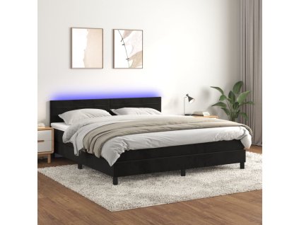 vidaXL Posteľ boxsping s matracom a LED čierna 180x200 cm zamat
