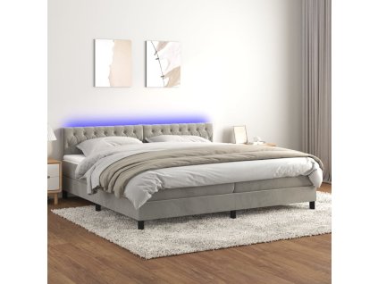 vidaXL Posteľ boxsping s matracom a LED bledosivá 200x200 cm zamat