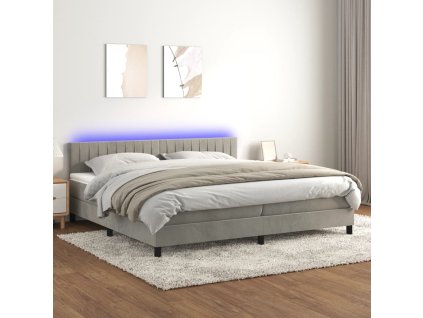 vidaXL Posteľ boxsping s matracom a LED bledosivá 200x200 cm zamat