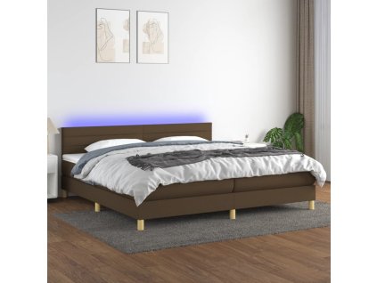 vidaXL Posteľ boxsping s matracom a LED tmavohnedá 200x200 cm látka
