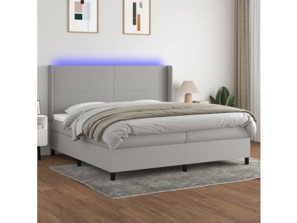 vidaXL Posteľ boxsping s matracom a LED bledosivá 200x200 cm látka