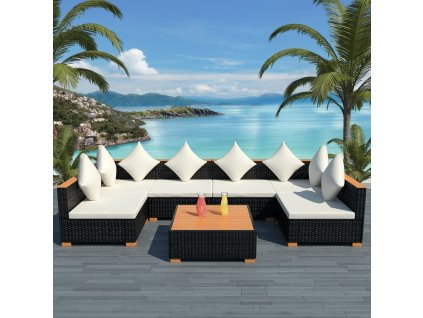 vidaXL 7-dielna záhradná sedacia súprava+podložky, polyratan, čierna