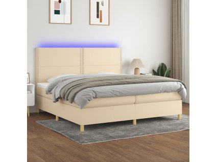 vidaXL Posteľ boxsping s matracom a LED krémová 200x200 cm látka