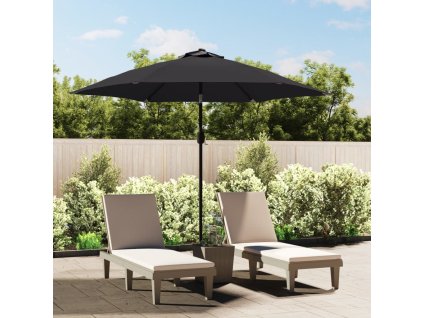 vidaXL Vonkajší slnečník s LED a oceľovou tyčou 300 cm, čierny