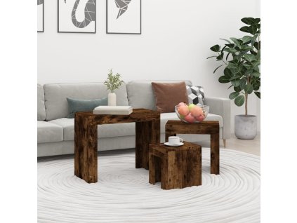 vidaXL Stohovacie konferenčné stolíky 3 ks dymový dub spracované drevo