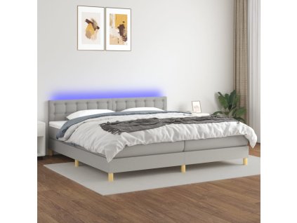 vidaXL Posteľ boxsping s matracom a LED bledosivá 200x200 cm látka
