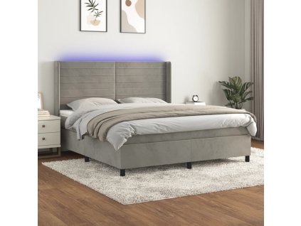 vidaXL Posteľ boxsping s matracom a LED bledosivá 160x200 cm zamat