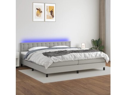 vidaXL Posteľ boxsping s matracom a LED bledosivá 200x200 cm látka