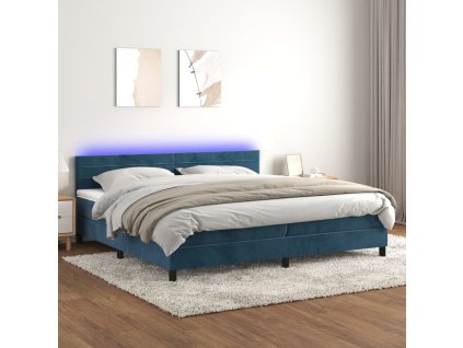 vidaXL Posteľný rám boxsping matrac a LED tmavomodrý 200x200 cm zamat