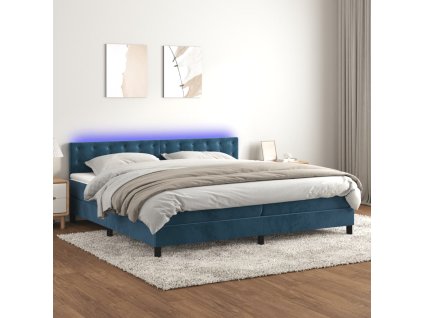 vidaXL Posteľný rám boxsping matrac a LED tmavomodrý 200x200 cm zamat