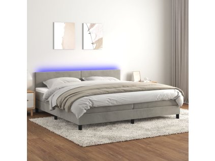 vidaXL Posteľ boxsping s matracom a LED bledosivá 200x200 cm zamat