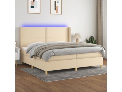 vidaXL Posteľ boxsping s matracom a LED krémová 200x200 cm látka