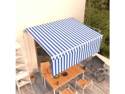 vidaXL Automatická markíza s tienidlom 4x3m modro-biela