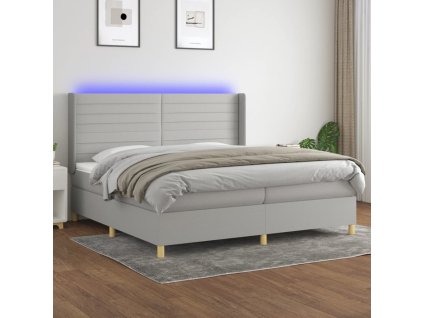 vidaXL Posteľ boxsping s matracom a LED bledosivá 200x200 cm látka