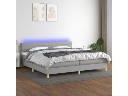 vidaXL Posteľ boxsping s matracom a LED bledosivá 200x200 cm látka